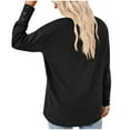 thumbnail image 4 of WREESH Womens Fashion Fleece Tunic Tops Solid Color V-Neck Button Loose Long Sleeve T-Shirt Pullover Black, 4 of 5