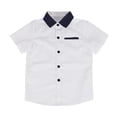 thumbnail image 4 of LIJCC Children's Toddler Boys Girls Color Blocked Lapel Polo Shirt Short Sleeved Button Down Shirt Summer Cotton Casual Tops(White,6-7 Years), 4 of 4