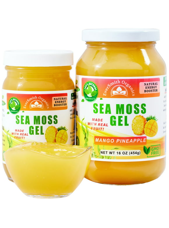 Organic Sea Moss Gel (Mango-Pineapple) - LARGE 16 OZ - Real Fruit - Wildcrafted Sea Moss