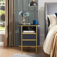 thumbnail image 6 of OKD Faux Marble Tabletop Nightstand with Charging Station, Modern Luxury Wood Side Table with 2 Drawers & Gold Metal Decor for Living Room Bedroom, Dark Blue, 6 of 7