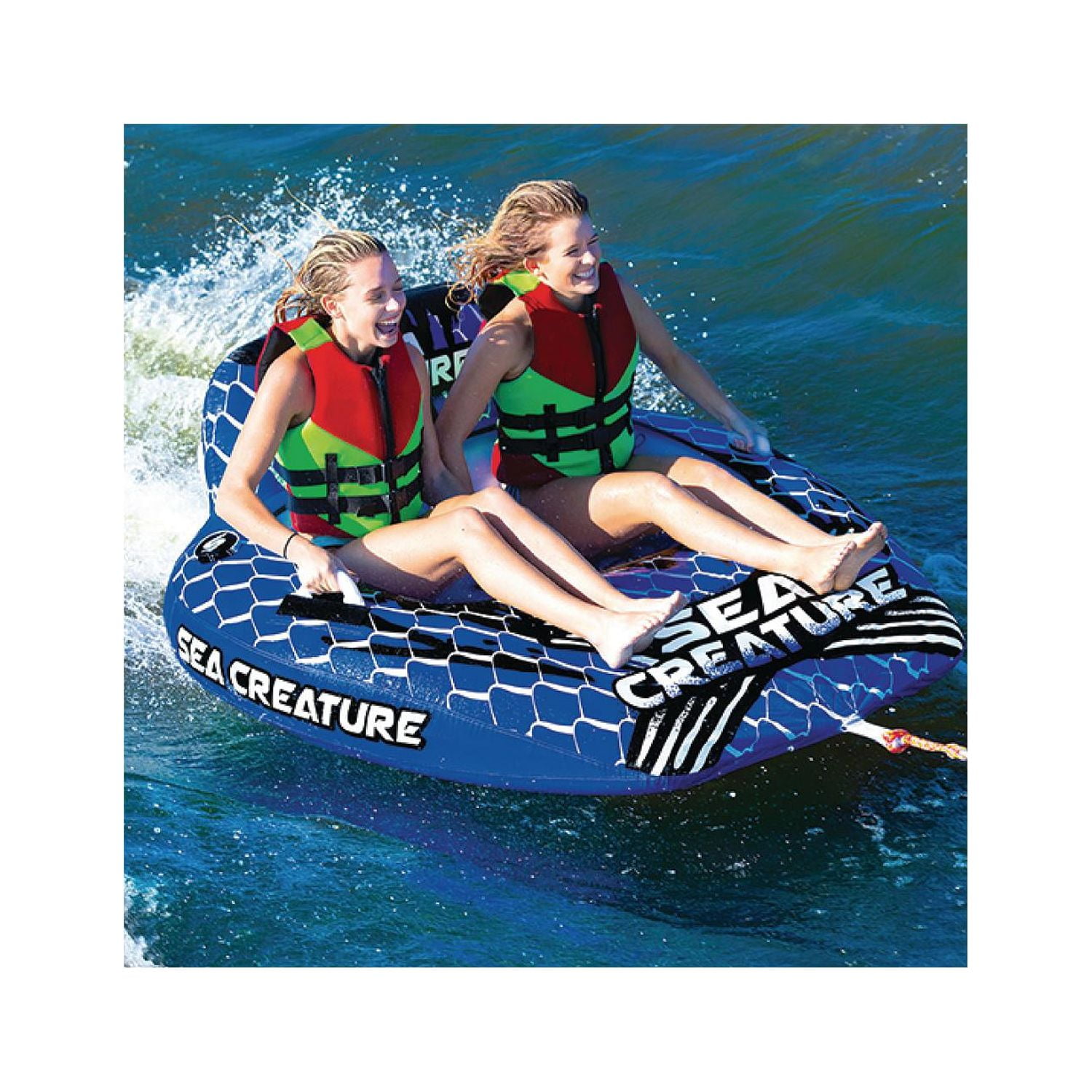 Seachoice Sea-Creature Towable Tube, Open Top Boat Tube w/ Backrests, 2  Person, 60 In. X 58 In.