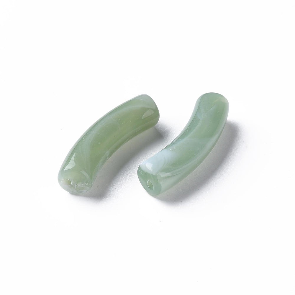 500gs Two Tone Acrylic Beads Imitation Gemstone Curved Tube Dark Sea Green 31x9.5x7.5mm Hole: 1.8mm about 345pcs/500g Green