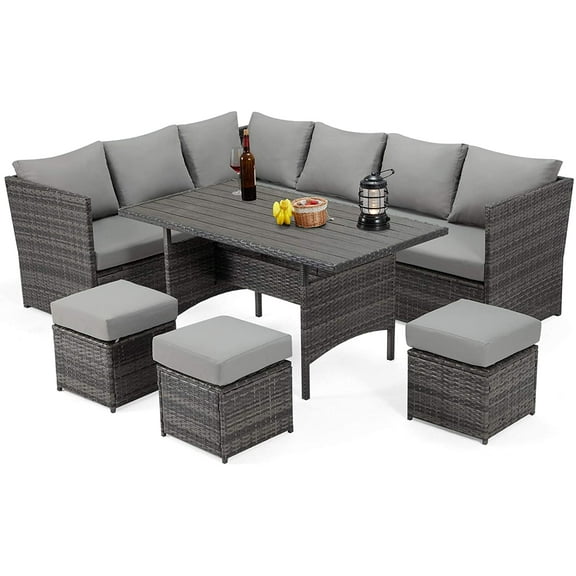 Danrelax 7-Piece Patio Conversation Set, Outdoor Sectional Sofa, PE Rattan Wicker, Steel Frame, Gray