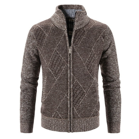 Chiccall Mens Cardigan Sweaters Casual Full Zip Stand Collar Knitted Sweater Fleece Lined Cardigans with Pocket