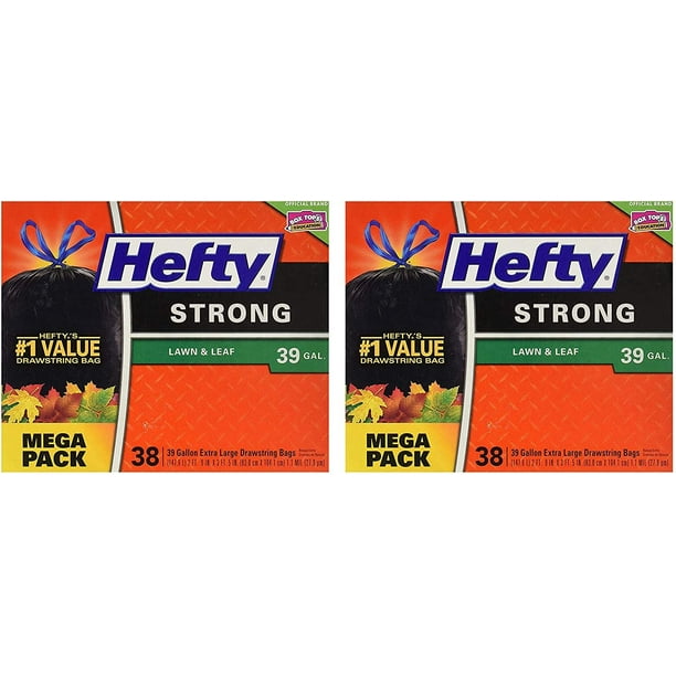 Hefty Strong Lawn & Leaf Large Garbage Bags 39 Gallon, 38 Count (Тwo Рack)