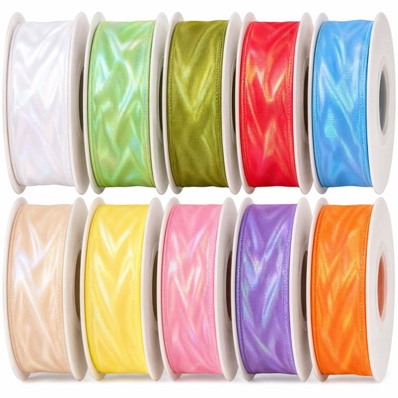 10-Pack Tulle Ribbon For Gift Wrapping, Colorful Sheer Organza Fabric Spools For Wedding, Party, Flower Arrangement, Box Decor And Versatile DIY Crafts.