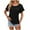 Black, variant on Summer Tops for Women Trendy Rolled Short Sleeve Shirts Waffle Knit Crew Neck Tops Curved Hem Fashion Clothing Blue L