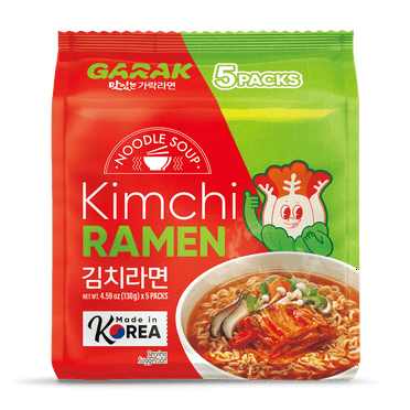 GARAK Kimchi Spicy Ramen, Korean authentic instant noodle, Mild Spicy noodle 1 Bag with 5 Pack