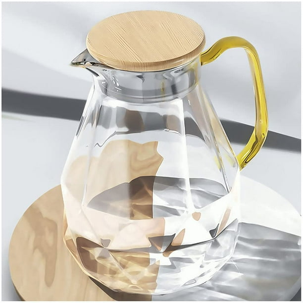 1 jarra de agua con tapa 1,5 litros:, elegante jarra de cristal con diseño de diamante con asa, decoración para habitación, jarra de alta durabilidad para máquina de té helado, zumo, café frío/caliente Sincero Electrónica