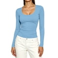 thumbnail image 4 of Lmueinov Long Sleeve Shirts for Women Ribbed Knit Scoop Neck Slim Fitted Going Out Tops Soft Stretchy Solid Color Basic Tee Womens Fall Casual Outfits, 4 of 6