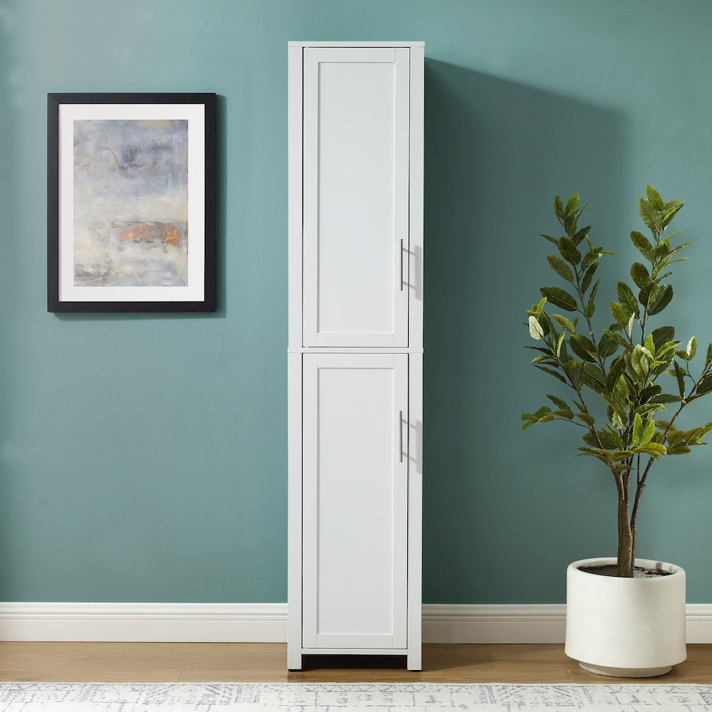 Crosley Furniture Savannah Linen Storage Cabinet, Laundry Room, Bathroom Organizer with Shelves