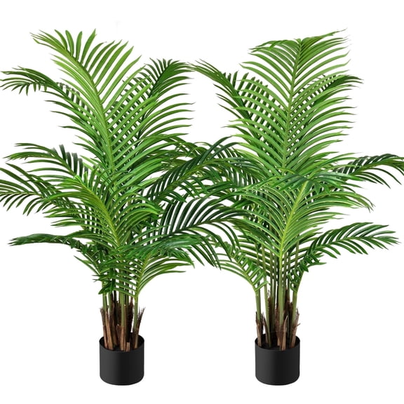 Scidweet 2 Pack Artificial Palm Tree, 4 ft Greenery Fake Palm Tree Pot Plants for Home Office Indoor Outdoor Decor