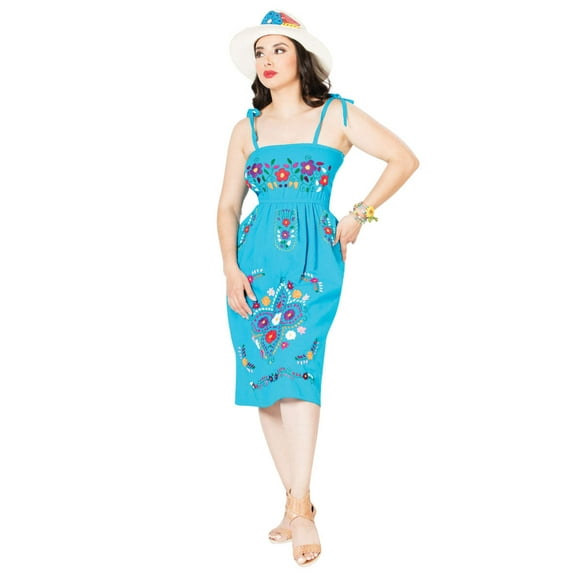 Artisanal Embroidered Dress 100% Cotton Blue 603076