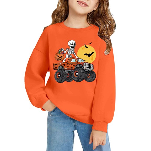 Kids Halloween Sweatshirt Boys Girls Pumpkin Face Ghost Bat Dinosaur Graphic Shirt Toddler Long Sleeve Tops