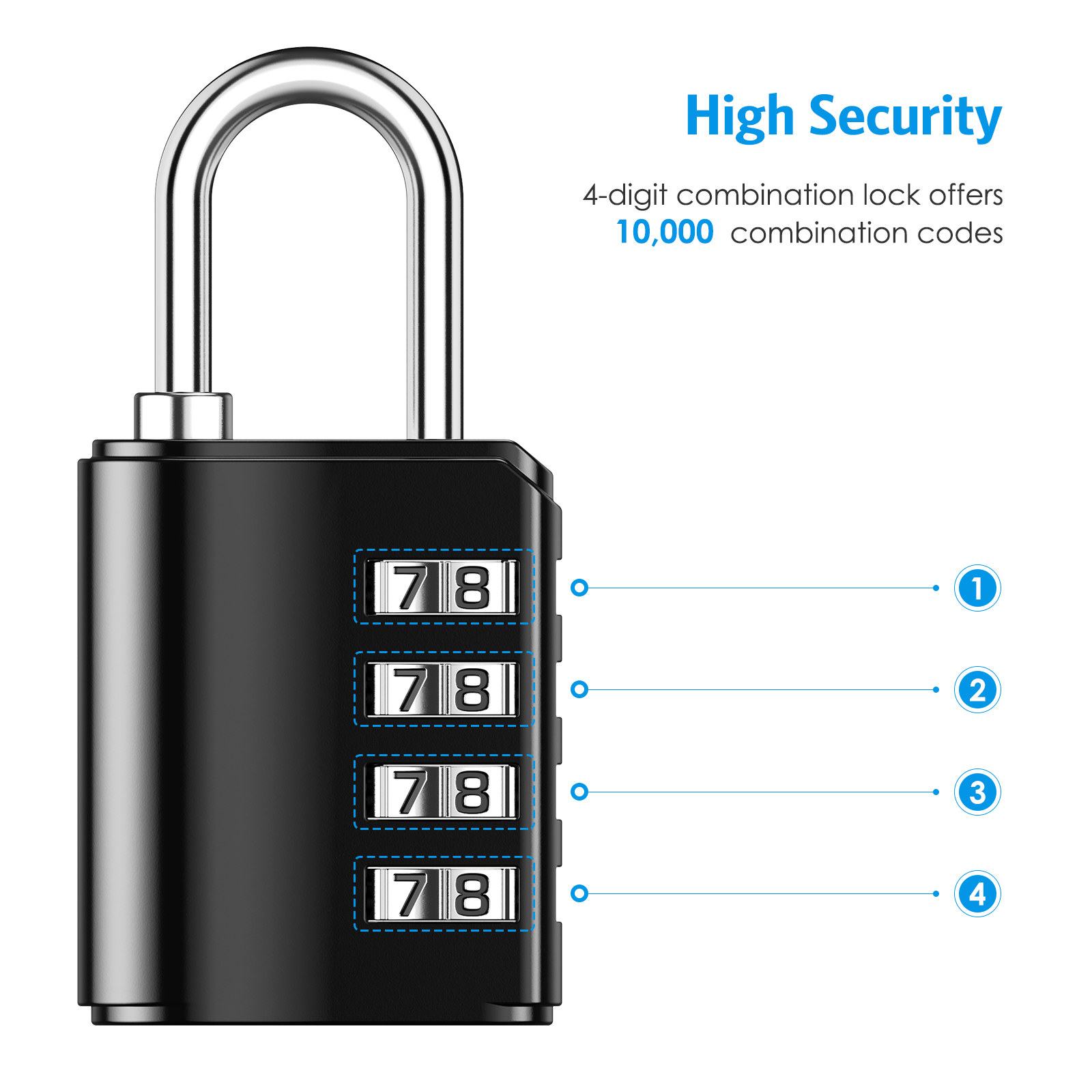 Buy AMIR Combination Padlock, 4 Digit Security Padlock with Keys Combination Locks Gate Lock for