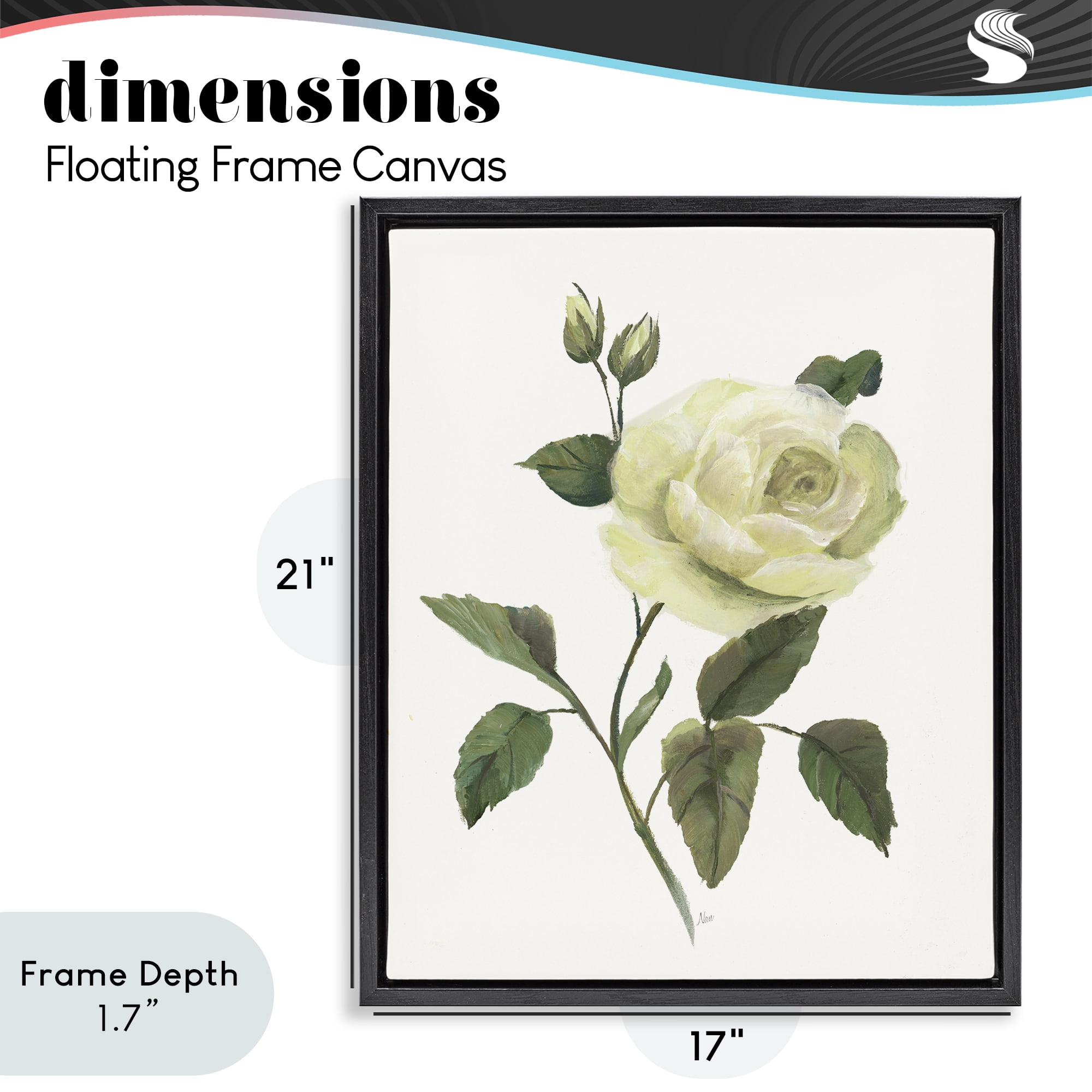 Stupell Industries Cream Garden Rose with Buds Black Framed Floater Canvas Wall Art, design by Nan