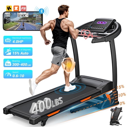4.0HP Folding Treadmill, 300-400lb Capacity, 15 Levels Auto Incline Treadmills for Home Running and Walking Max 10MPH Speed Dprodo Foldable EleTreadmill Running Machine with APP & Bluetooth