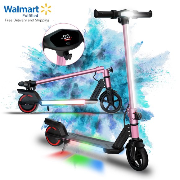 WEELMOTION Ranger Foldable Electric Scooter for Kids, 150W Motor, Lightweight Aluminum Frame, Dual Brakes, Big LED Display, Head & Bar Lights, Multicolor Pedal Lights, UL2272 Certified –Pink