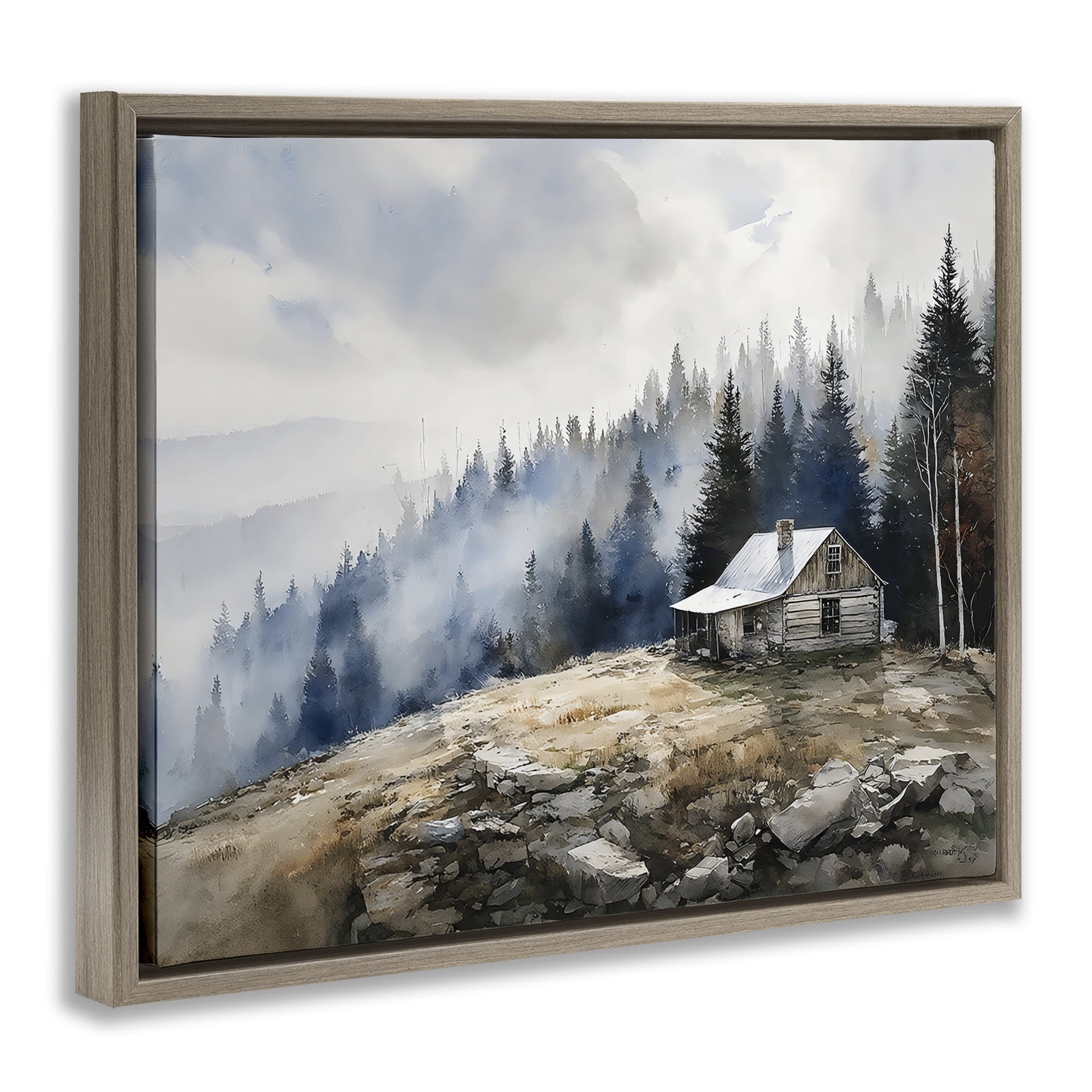 Stupell Industries Misty Cabin on Ridge Brown Framed Floater Canvas Wall Art, design by Franklyn Gregory