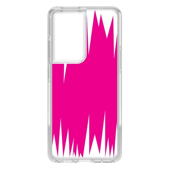 DistinctInk Clear Shockproof Hybrid Case for Galaxy S21 ULTRA 5G (6.8" Screen) - TPU Bumper, Acrylic Back, Tempered Glass Screen Protector - Neon Pink White Spikes