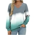 thumbnail image 3 of Feancey V Neck Tops for Women Trendy Gradient Print Long Sleeve T-Shirts Dressy Casual Business Work Blouse Comfy Loose Cute Tees Green XXL, 3 of 6