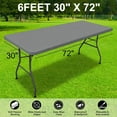 thumbnail image 3 of Elastic Fitted Flannel Vinyl Tablecloth, Windproof Waterproof Wipeable Table Cover for 6Ft Folding Tables, Indoor Outdoor Picnic Camping Use Gray Tanuke, 3 of 4