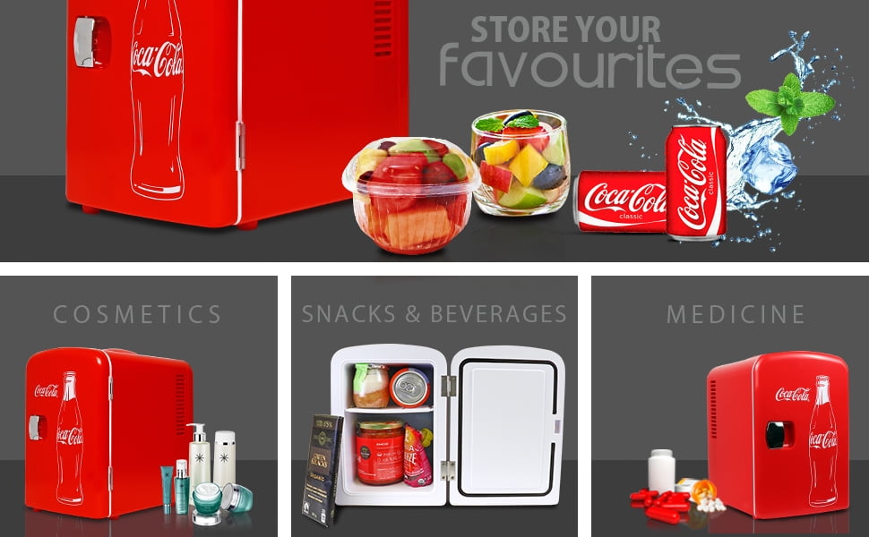 Coca-Cola 4L Portable Cooler, Personal Travel Fridge with 12V and