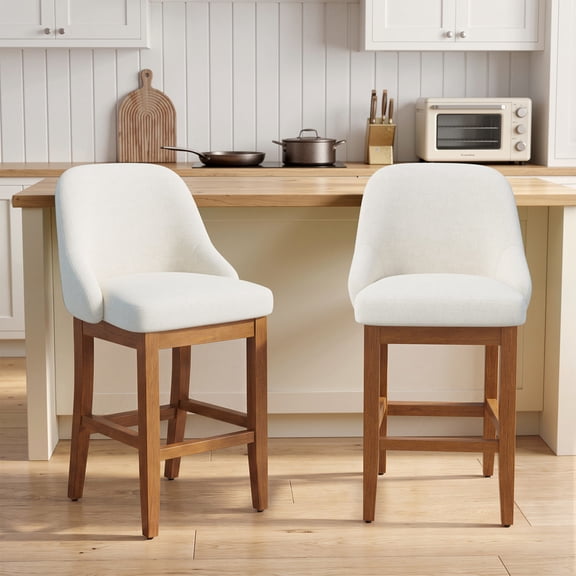 Daluvenix 26 Inch Counter Height Bar Stools Set of 2, Upholstered Barstools with Back, Solid Wood Legs, Chenille Wide Seat Upholstery Modern Counter Stools for Kitchen Island, Beige