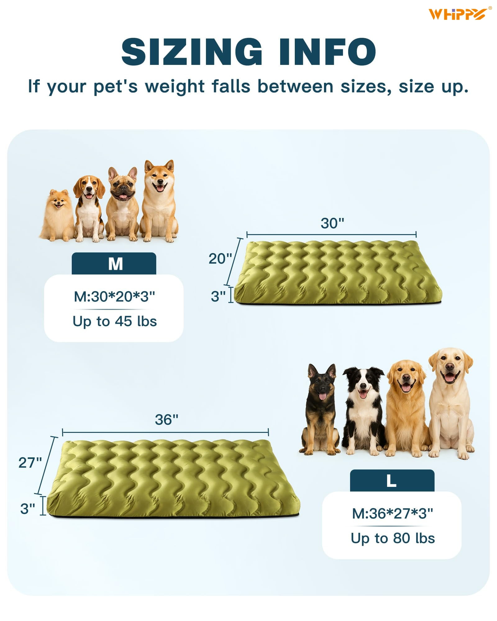 Orthopedic Dog Bed for Large Medium Small Dogs Waterproof Memory Foam Dog Crate Bed Washable Pet Bed with Removeable Cover, 30"x20", Green