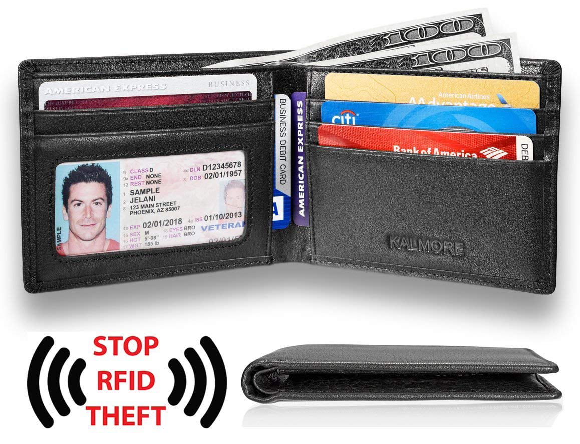 KALMORE Mens Leather RFID Blocking Flip-ID Window Travel Bifold Wallet-in Gift Box Brown One Size 