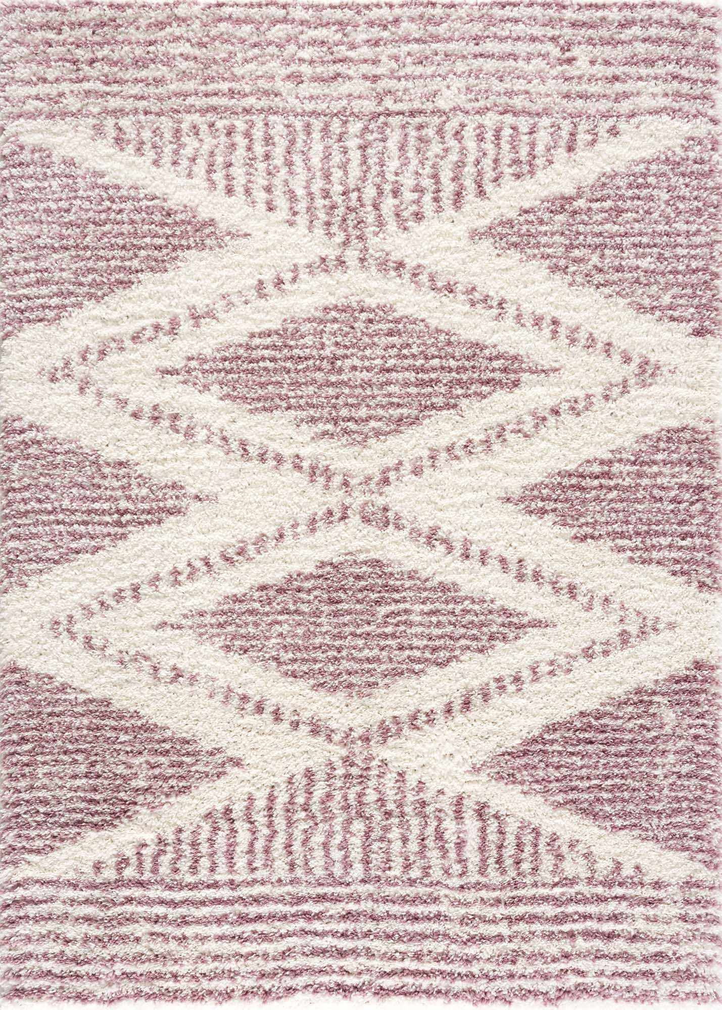 BoutiqueRugs Galaxy Boho Moroccan Geometric Shag Runner Area Rug - High Pile Super Soft Carpet for Hallway, Kitchen, Bathroom - Pink, Cream, White, Blush - 2'7" x 7'3" Runner