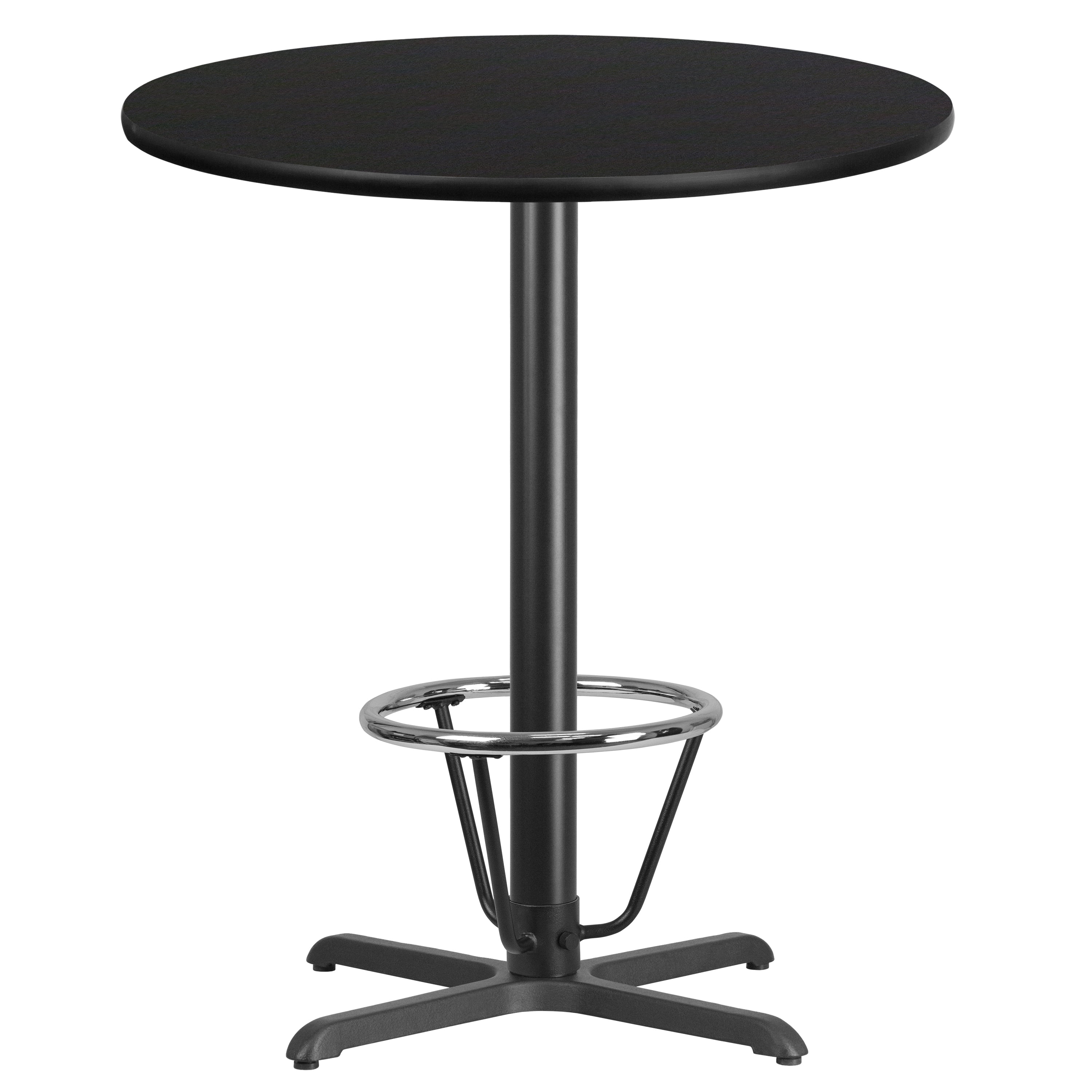 36'' ROUND BLACK LAMINATE TABLE TOP WITH 30'' X 30'' TABLE HEIGHT BASE 