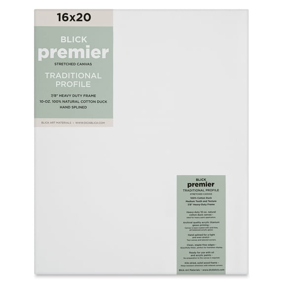 Blick Premier Stretched Cotton Canvas - Traditional Profile, Splined, 16" x 20"