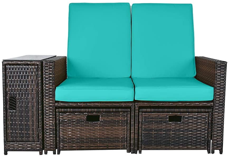 LVUYOYO 5pcs Patio Wicker Loveseat Outdoor Rattan Sofa Set with
