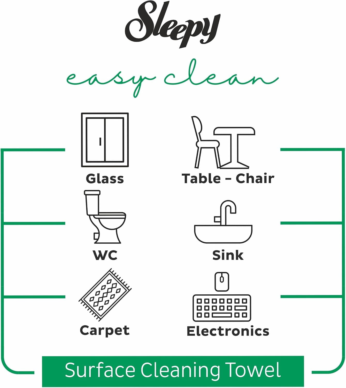 SLEEPY Pack of 6 Easy Clean All-Purpose Household Cleaning Wet Wipes, Vinegar and Bicarbonate Based, White, 100 Count