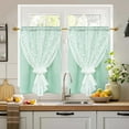 thumbnail image 2 of Alishomtll Teal Linen Kitchen Curtains with Lace Sheer 36 Inches Long, Double Layer Light Filtering Window Drapes ,W26 X L36,2 Panels, 2 of 6
