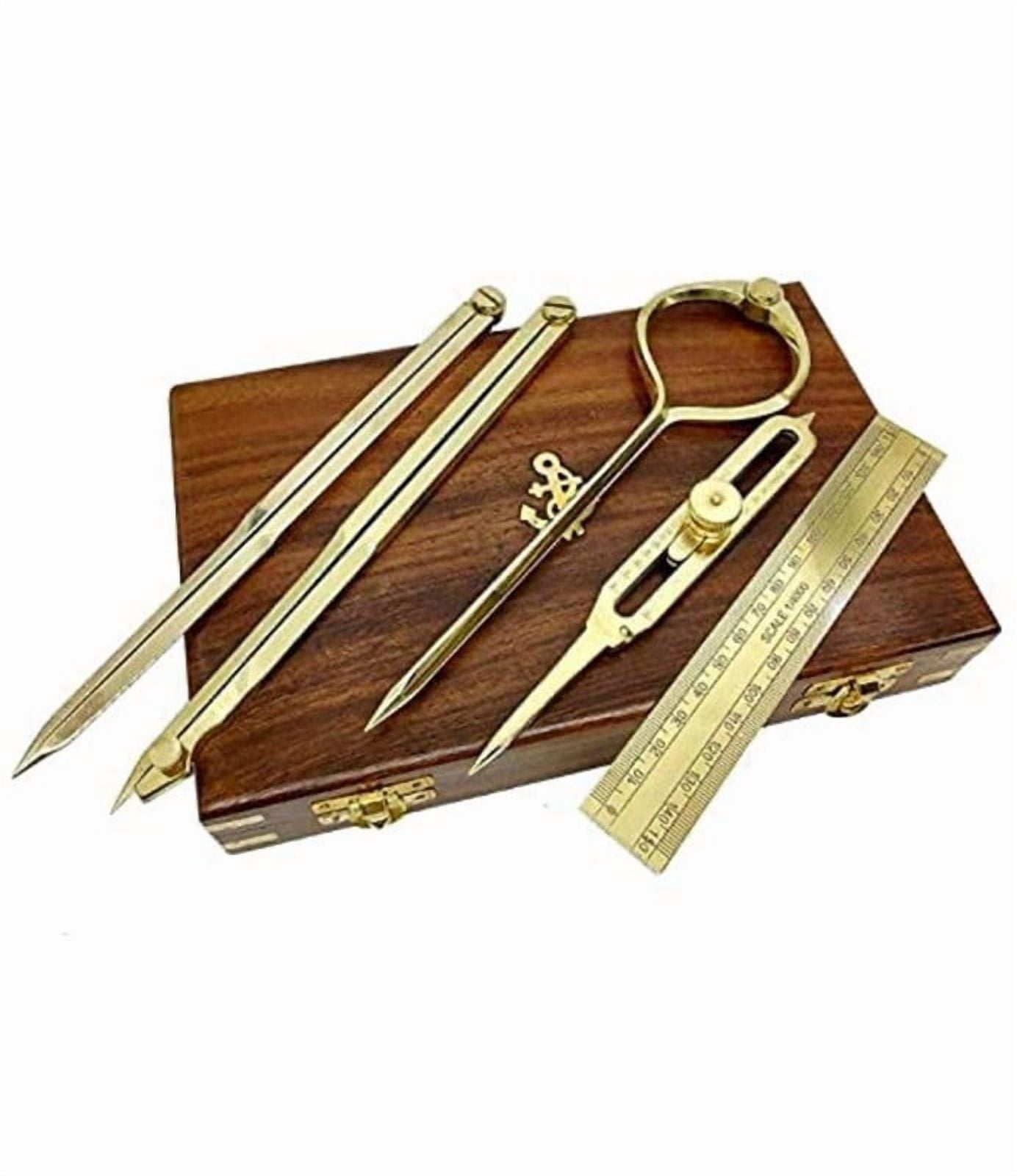 Proportional Divider Set of 5, Full Brass Dividers with Executive Wooden Box, Single Handed 8' Brass Navigational Dividers Compass Set for Maritime, Geometry and Drafting Tools By TARANO