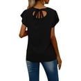 thumbnail image 3 of QELUSQELUS Women T-Shirt Ruffle Short Sleeve Round Neck Back Tie Solid Leisure Top, 3 of 5
