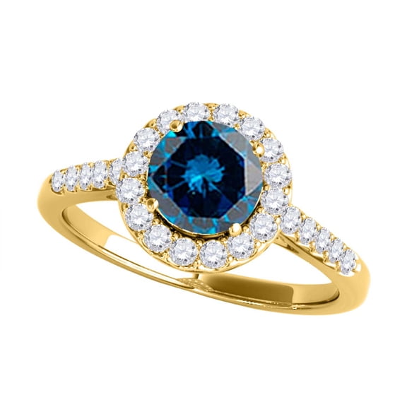 Aonejewelry 1.30 Ct. Halo Blue Diamond Engagement Ring Crafted In 14k Yellow Gold