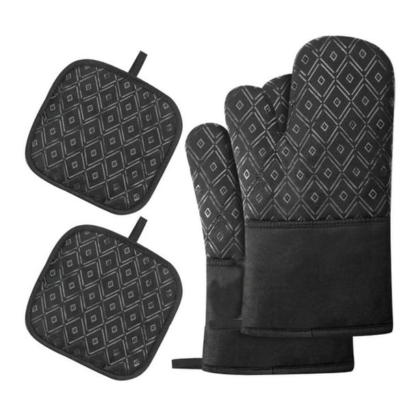 Cateissary 4 unids/set de guantes antiadherentes de silicona para horno, manoplas para hornear barbacoa, manoplas antideslizantes resistentes al Cocina y Comedor Romboide negro
