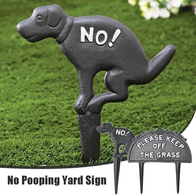 Panneau de Jardin "Please Keep Off the Grass No Dooping" Résistant aux Intempéries et à la Décoloration avec Support en Métal Inclus