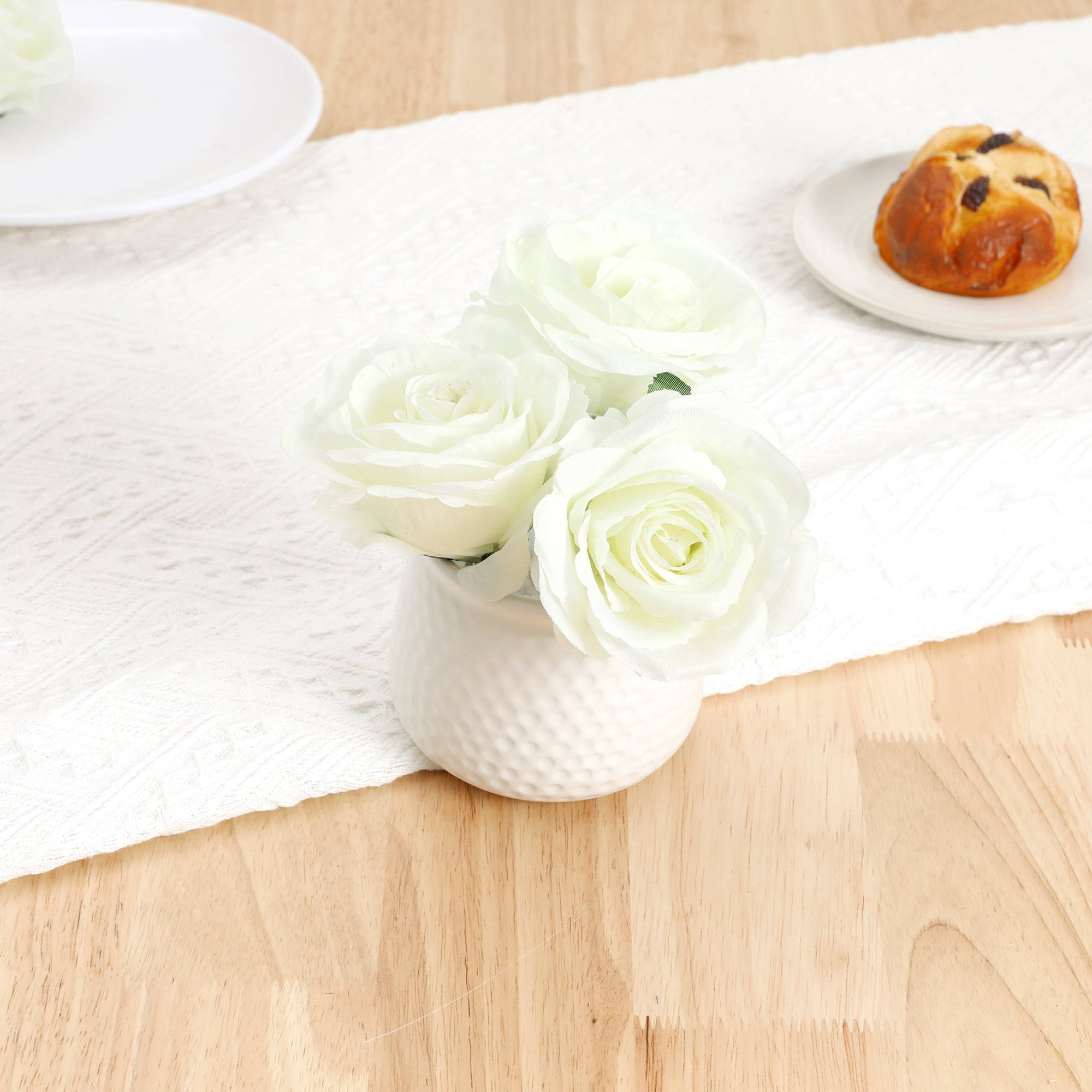 Unique Bargains 25 Pcs Roses Artificial Flowers Silk Fake Roses White