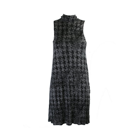Kensie Womens Grey Black Sleeveless Turtleneck Houndstooth Dress S