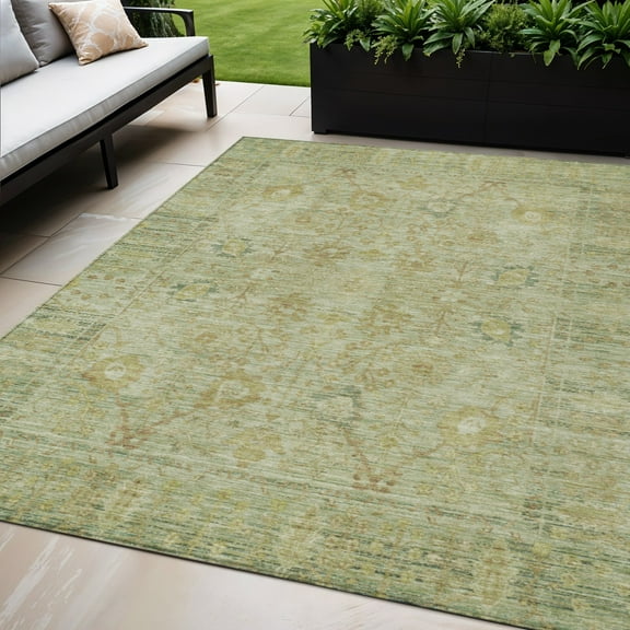 HomeRoots 603882 5 x 8 ft. Sage, Green & Brown Oriental Washable Indoor & Outdoor Rectangle Area Rug