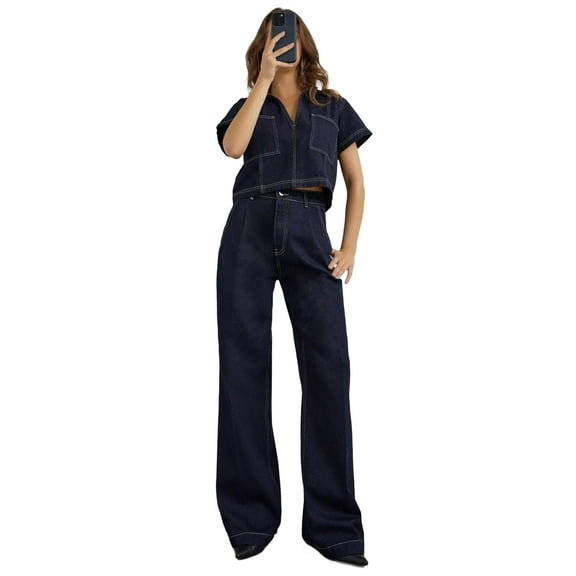 High-Waisted Wide-Leg Raw Jeans