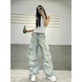 thumbnail image 2 of 2024 nuevos pantalones vaqueros de mujer de cintura alta holgados y rectos de gran tamaño con múltiples bolsillos estilo punk Y2K para lavado americano de industria pesada, 2 of 5