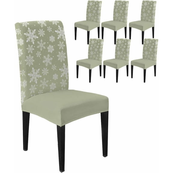Chair Covers for Dining Room Set of 8,Christmas Snowflake Stretch Seat Protector Removable Washable Chairs Slipcovers for Kitchen Banquet Wedding Hotel,Winter Snowfall on Sage Green