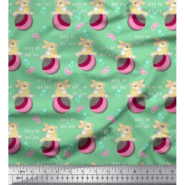 Soimoi Cotton Poplin Fabric Text,Ball & Bunny Kids Decor Fabric Printed Yard 56 Inch Wide