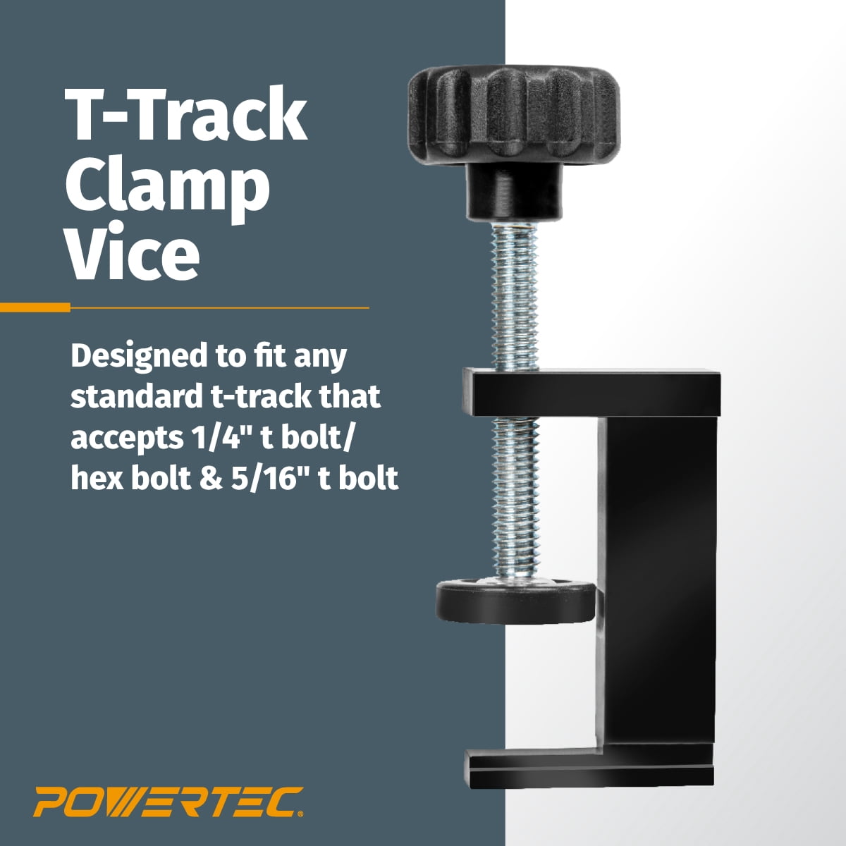 POWERTEC 2PK T Track Clamp for T Track Accepting 1/4” T bolt/Hex Bolts & 5/16" T Bolt, Hold Down Clamp for Track Saw Guide Rail, T Track, 1/4" T Track, Combo T Track, Multi T Track Fence (71439)