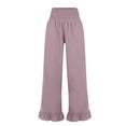 thumbnail image 4 of Lumtrix Women Linen Pants Dressy Casual Summer Boho Ruffle Hem Wide Leg Cropped Pants Smocked High Waisted Palazzo Pants Light Purple XL, 4 of 7